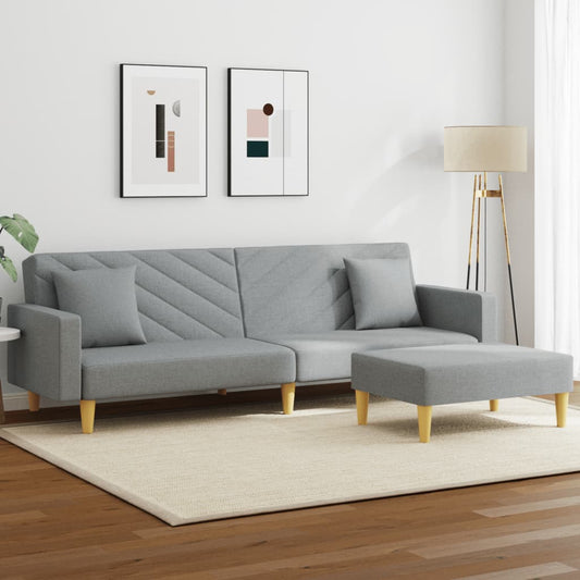 2-Seater Sofa Bed With Pillows And Footstool Fabric