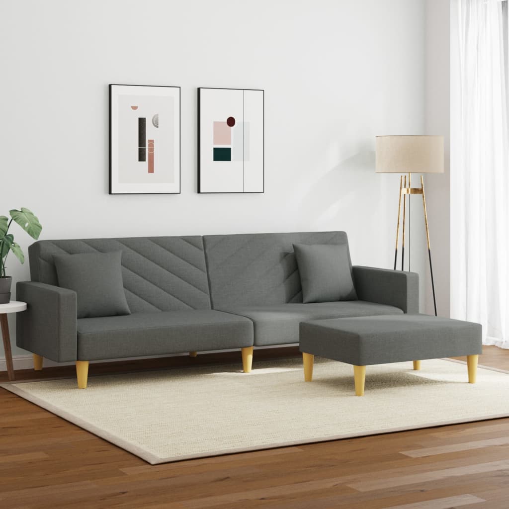 2-Seater Sofa Bed With Pillows And Footstool Fabric