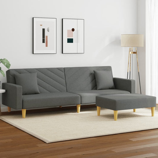 2-Seater Sofa Bed With Pillows And Footstool Fabric