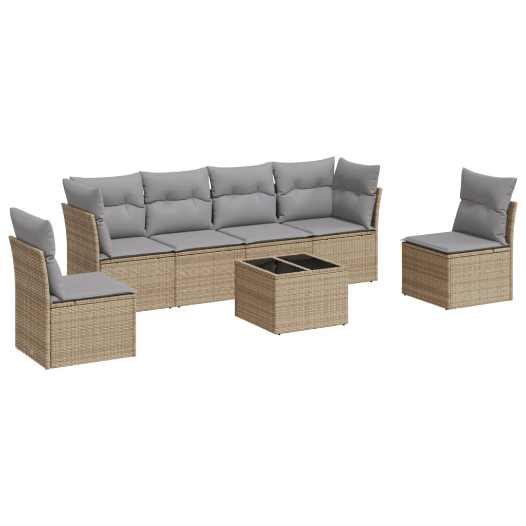 7 Piece Garden Sofa Set With Cushions Beige Poly Rattan