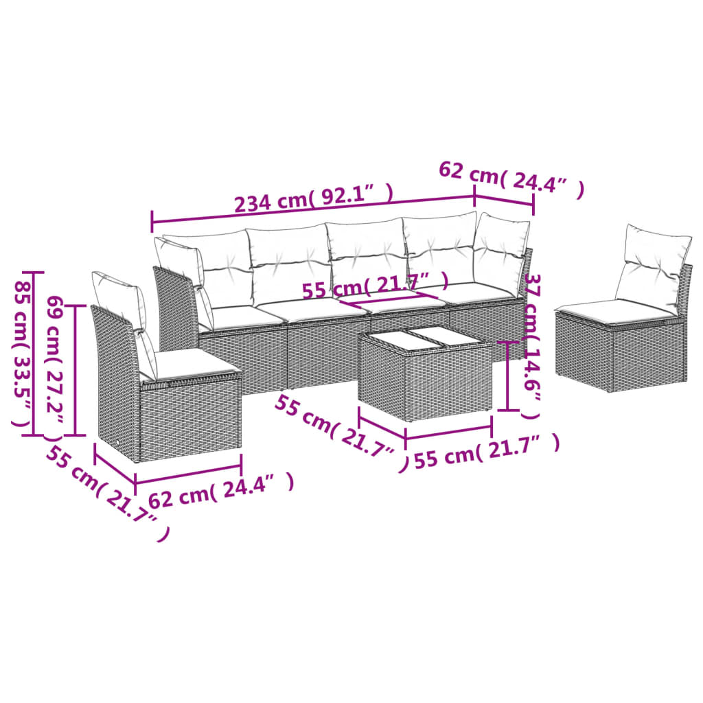 7 Piece Garden Sofa Set With Cushions Beige Poly Rattan