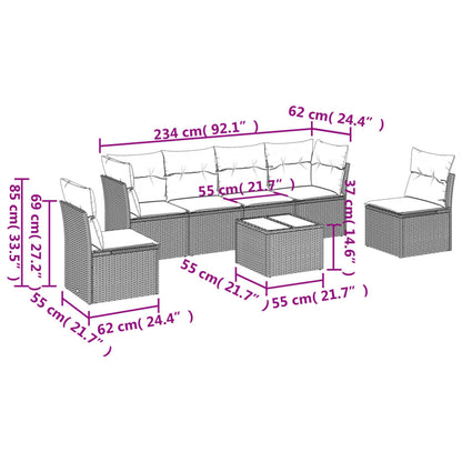 7 Piece Garden Sofa Set With Cushions Beige Poly Rattan
