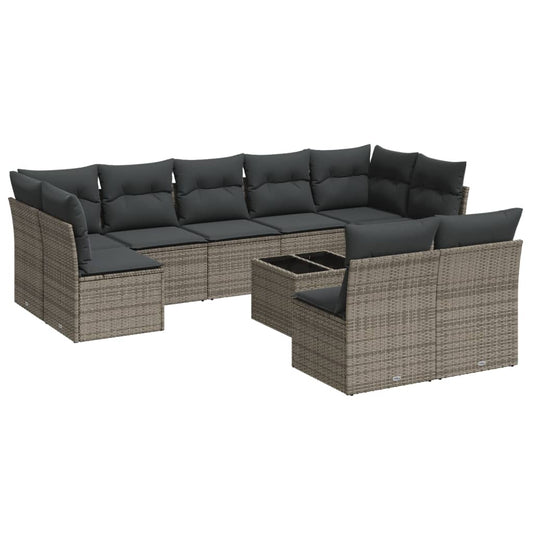 10 Piece Garden Sofa Set With Cushions Poly Rattan