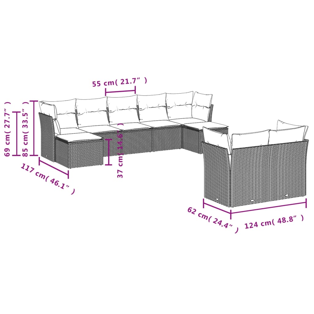 9 Piece Garden Sofa Set With Cushions Poly Rattan