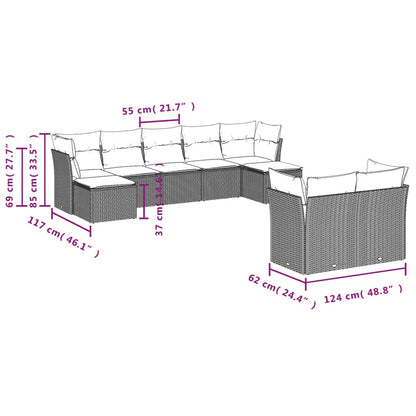9 Piece Garden Sofa Set With Cushions Poly Rattan