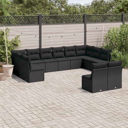 13 Piece Garden Sofa Set With Cushions Black Poly Rattan