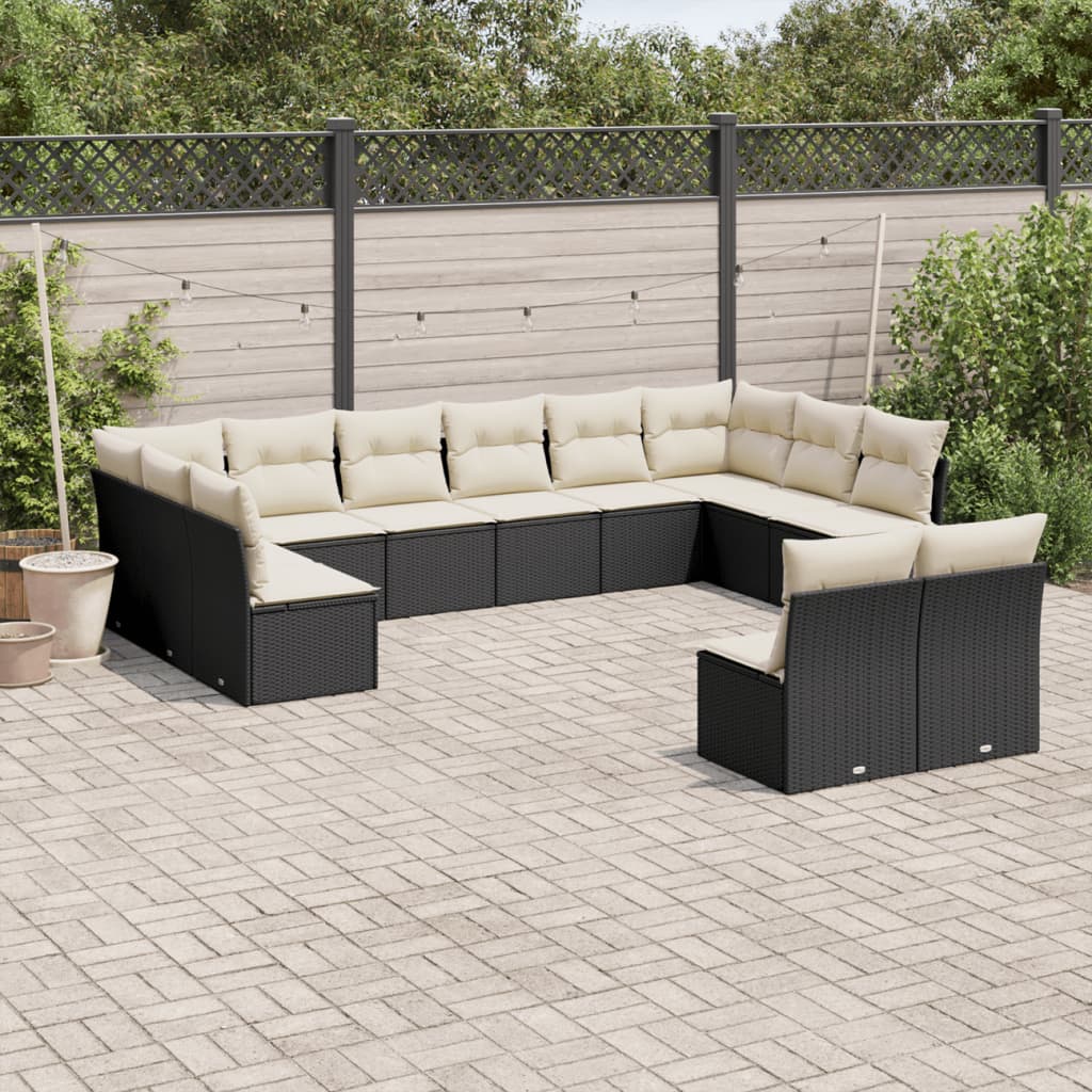 13 Piece Garden Sofa Set With Cushions Black Poly Rattan