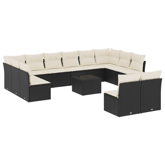 13 Piece Garden Sofa Set With Cushions Black Poly Rattan