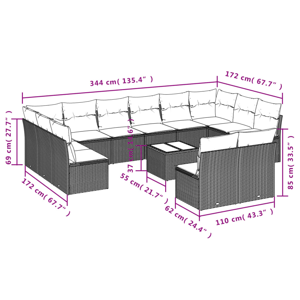 13 Piece Garden Sofa Set With Cushions Black Poly Rattan