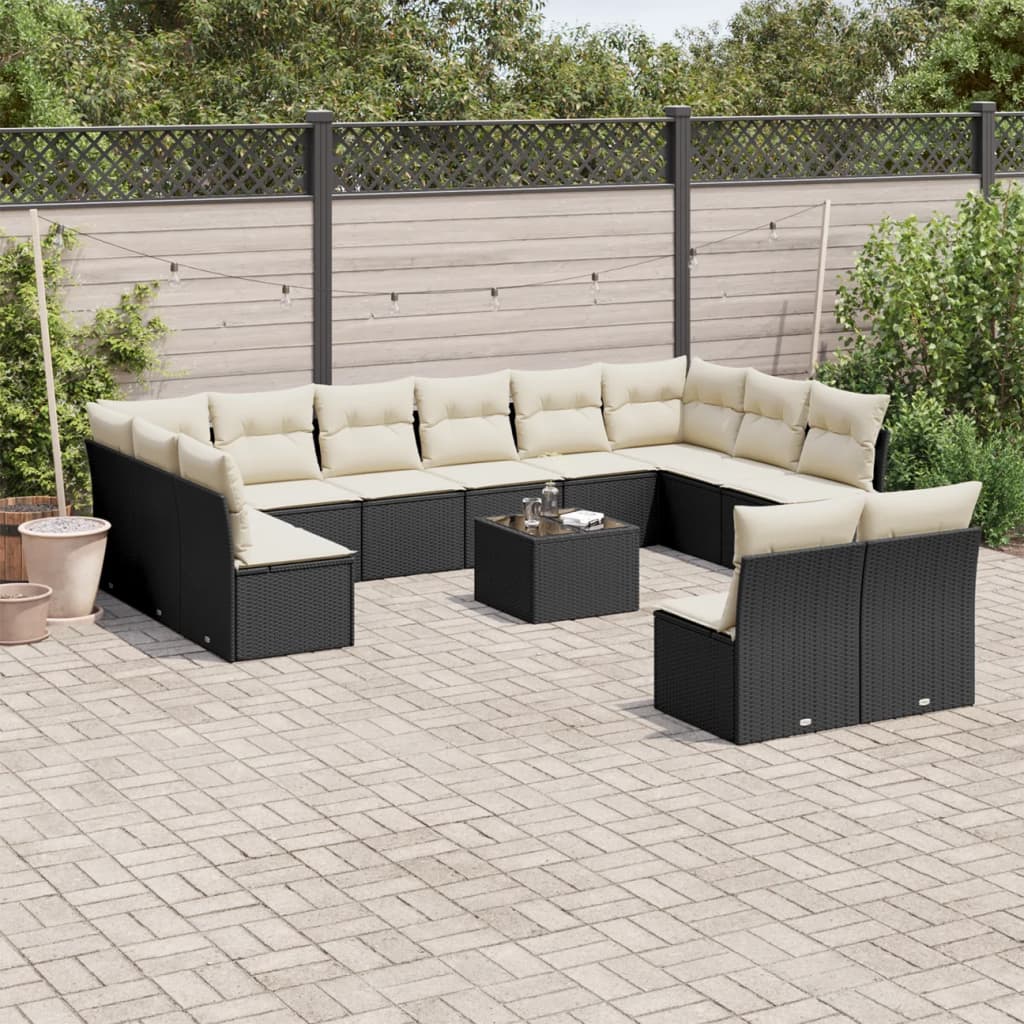 13 Piece Garden Sofa Set With Cushions Black Poly Rattan