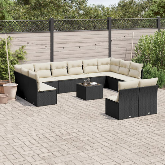 13 Piece Garden Sofa Set With Cushions Black Poly Rattan