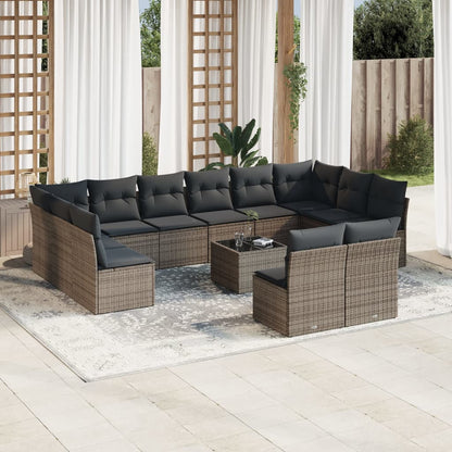 13 Piece Garden Sofa Set With Cushions Black Poly Rattan