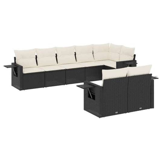 8 Piece Garden Sofa Set With Cushions Black Poly Rattan