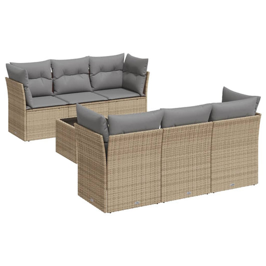7 Piece Garden Sofa Set With Cushions Beige Poly Rattan