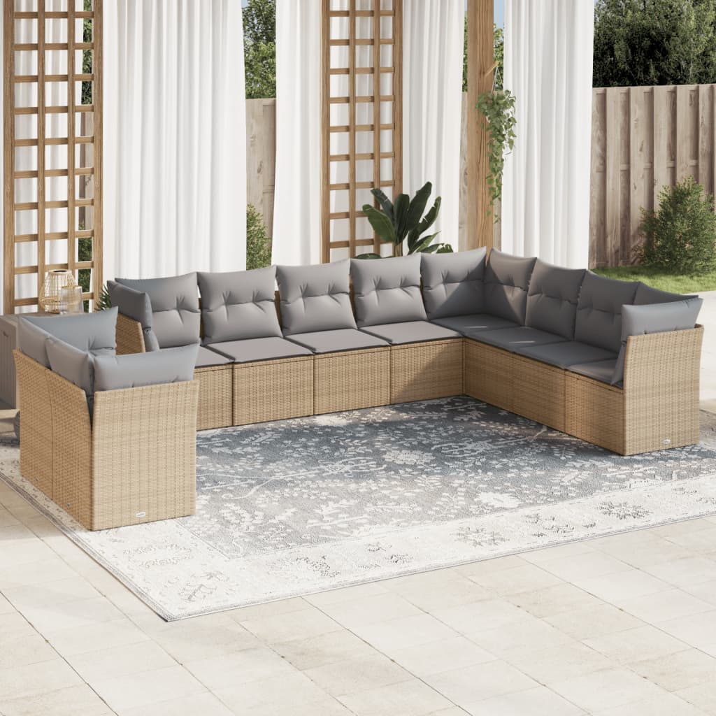 10 Piece Garden Sofa Set With Cushions Poly Rattan
