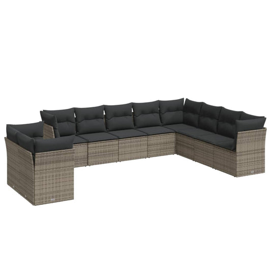 10 Piece Garden Sofa Set With Cushions Poly Rattan