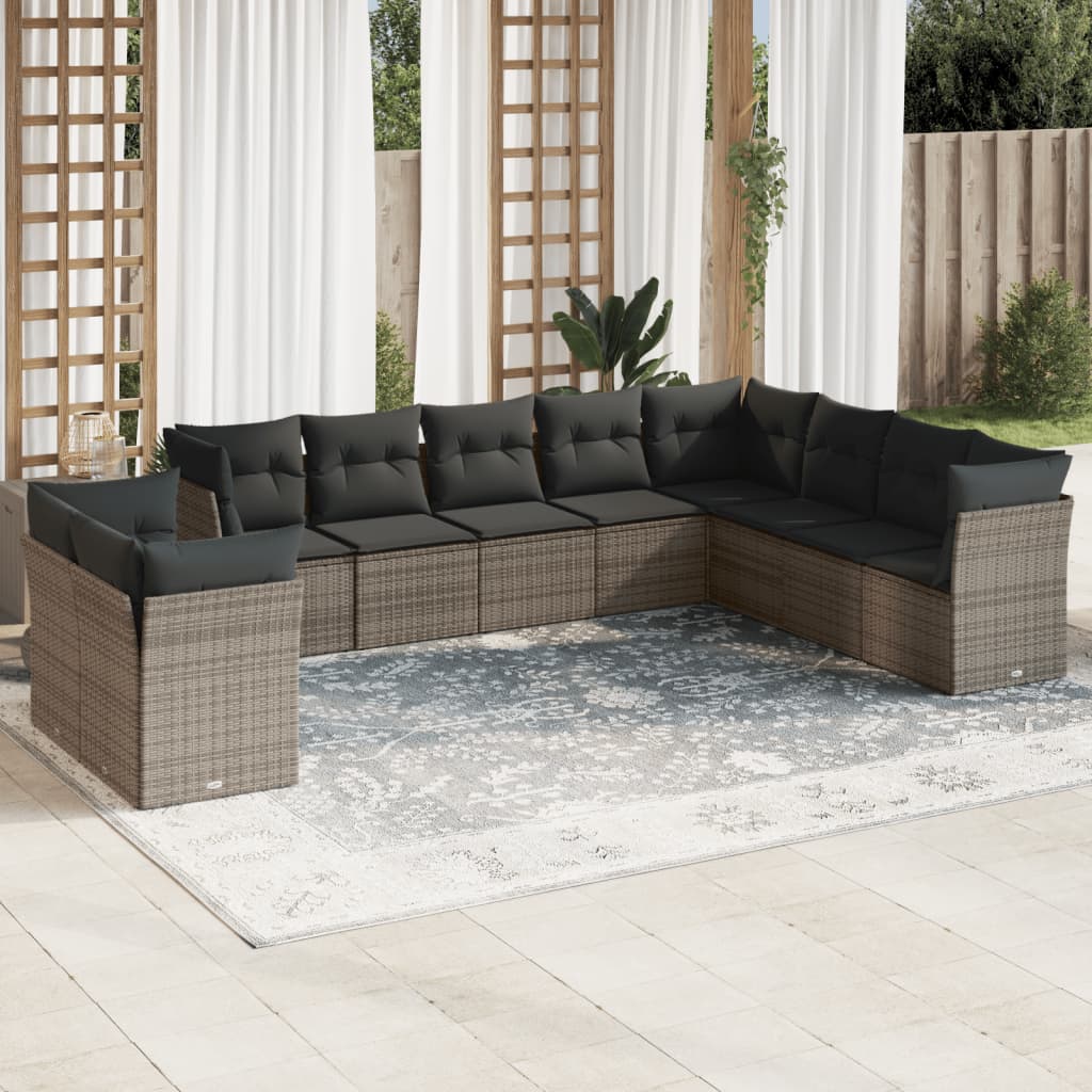 10 Piece Garden Sofa Set With Cushions Poly Rattan