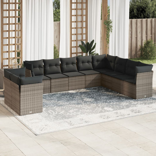10 Piece Garden Sofa Set With Cushions Poly Rattan