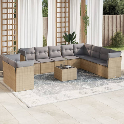 10 Piece Garden Sofa Set With Cushions Poly Rattan