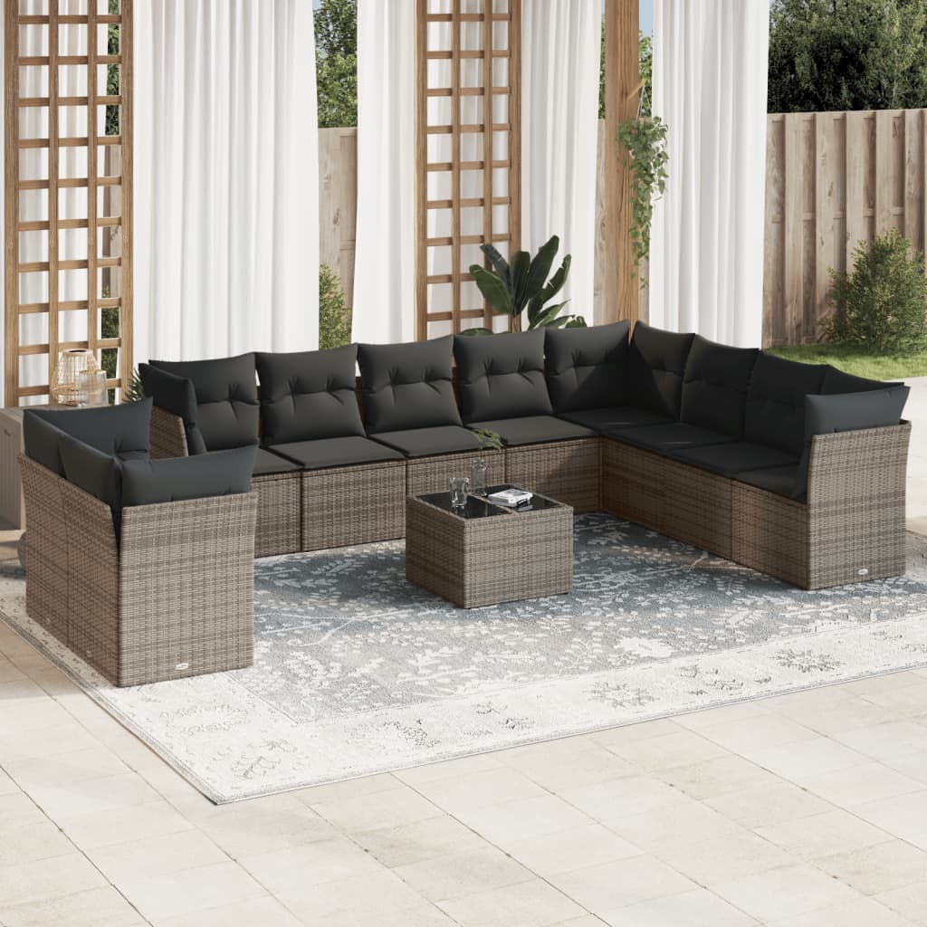 10 Piece Garden Sofa Set With Cushions Poly Rattan