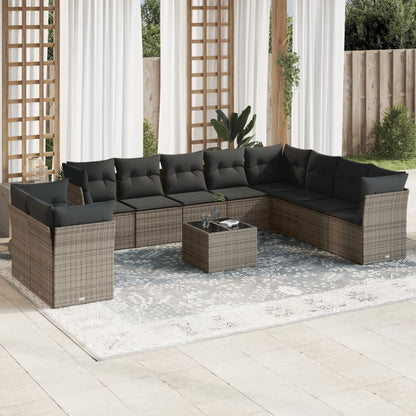 10 Piece Garden Sofa Set With Cushions Poly Rattan