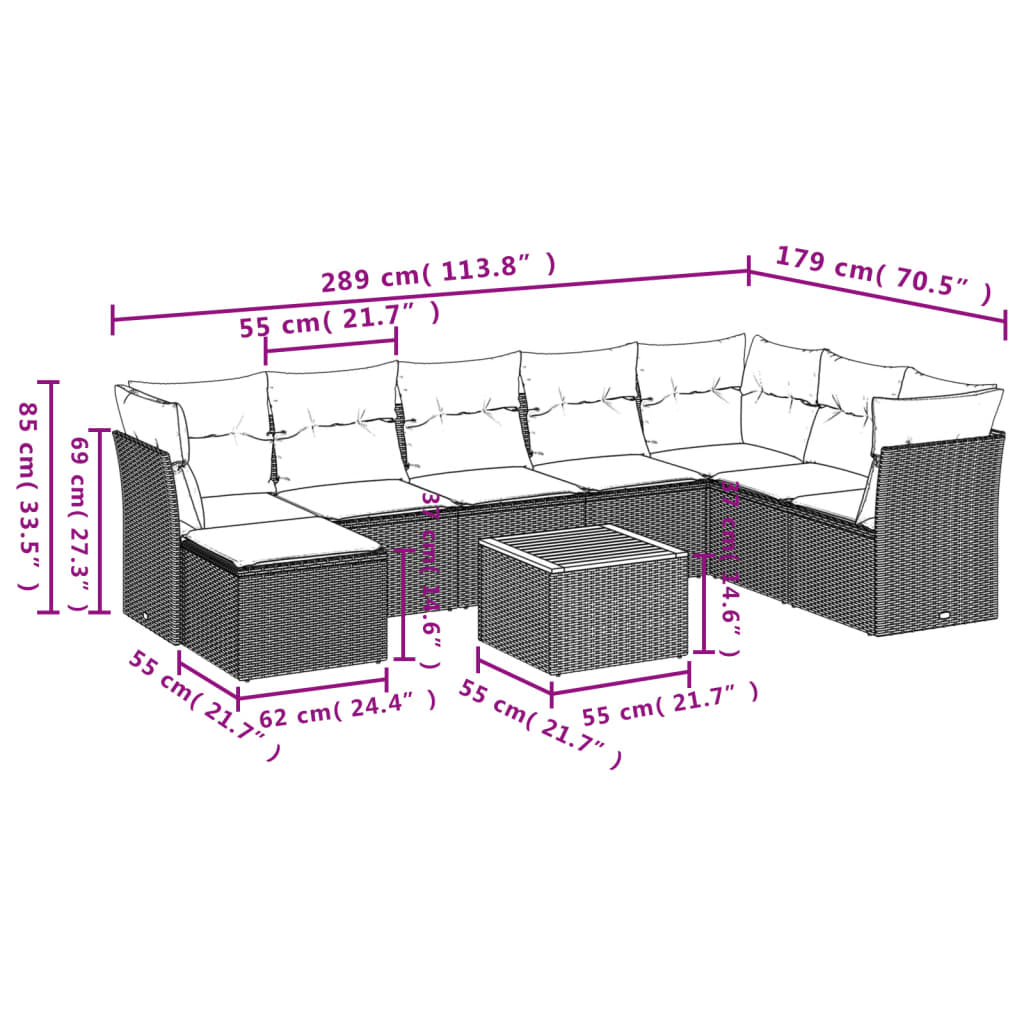9 Piece Garden Sofa Set With Cushions Poly Rattan