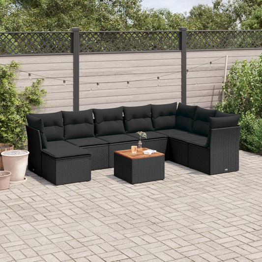 9 Piece Garden Sofa Set With Cushions Poly Rattan