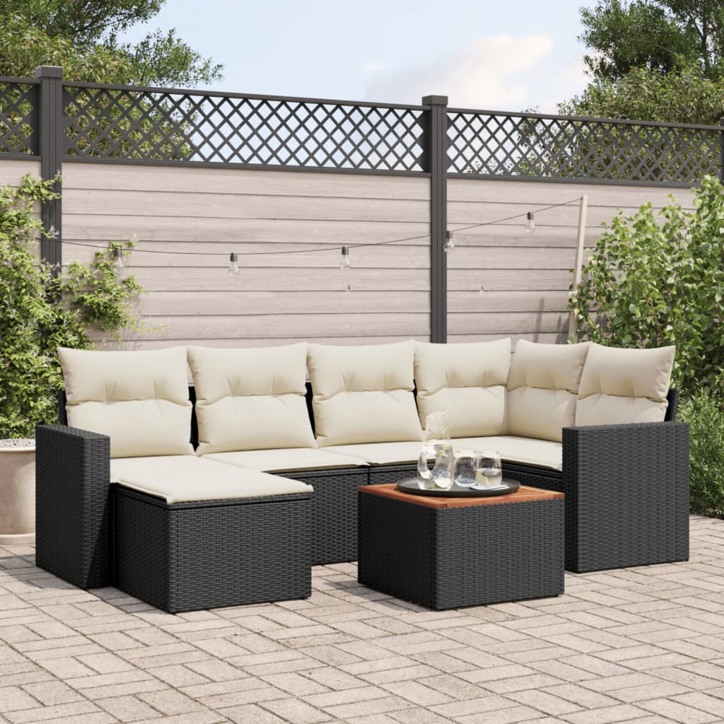 7 Piece Garden Sofa Set With Cushions Poly Rattan