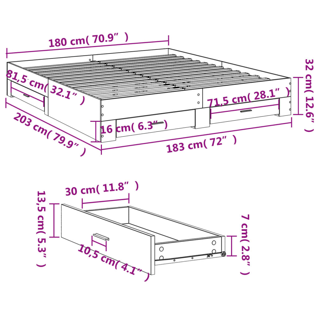 Bed Frame With Drawers Without Mattress 183X203 Cm King