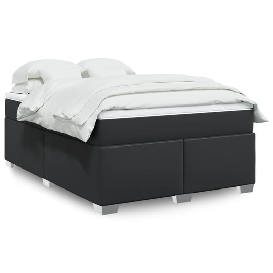 Box Spring Bed With Mattress Black Double Faux Leather