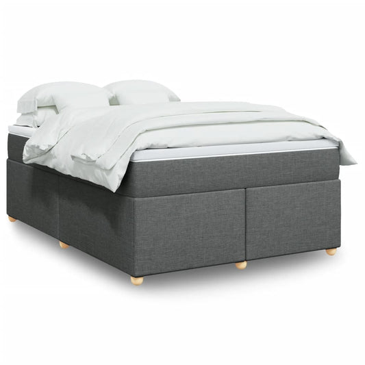 Box Spring Bed With Mattress Light Grey Queen Fabric