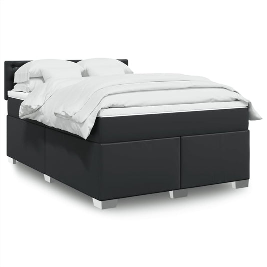 Box Spring Bed With Mattress Black Queen Faux Leather