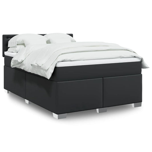 Box Spring Bed With Mattress Black Queen Faux Leather