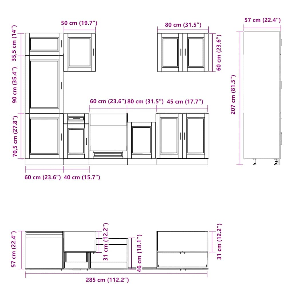 7 Piece Kitchen Cabinet Set Kalmar Engineered Wood