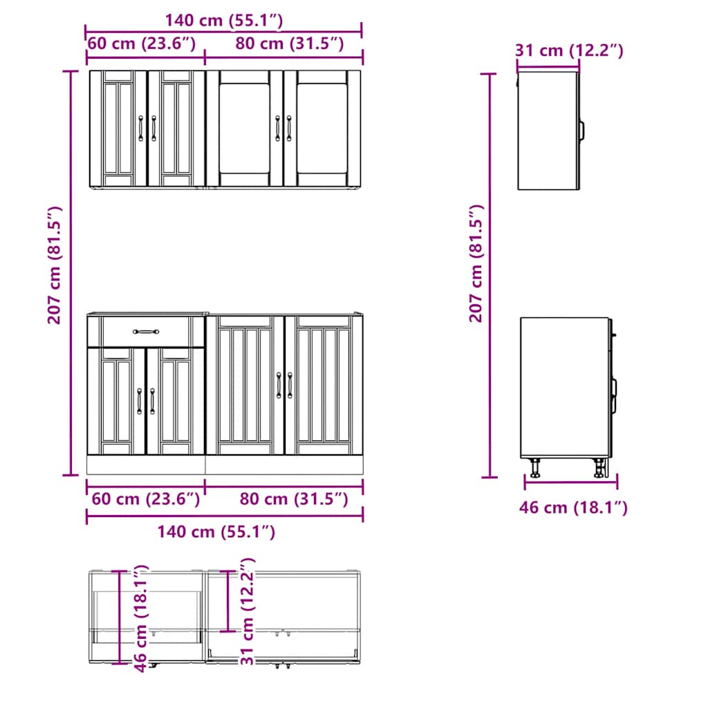 4 Piece Kitchen Cabinet Set Kalmar Engineered Wood
