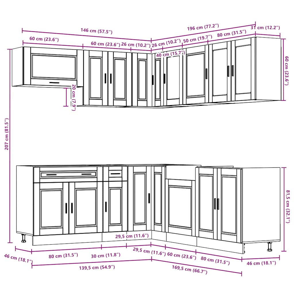 11 Piece Kitchen Cabinet Set Porto Engineered Wood