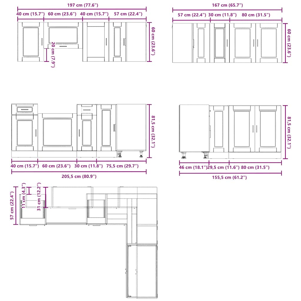 11 Piece Kitchen Cabinet Set Engineered Wood
