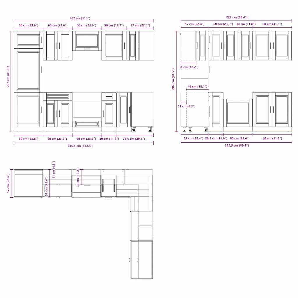 14 Piece Kitchen Cabinet Set Porto Engineered Wood