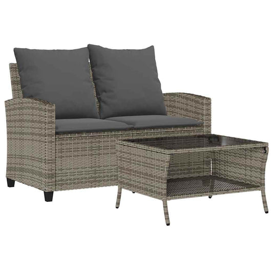 Garden Sofa 2-Seater With Cushions&Table Poly Rattan