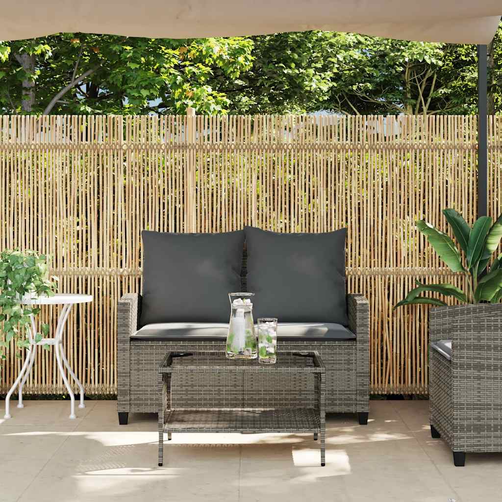 Garden Sofa 2-Seater With Cushions&Table Poly Rattan