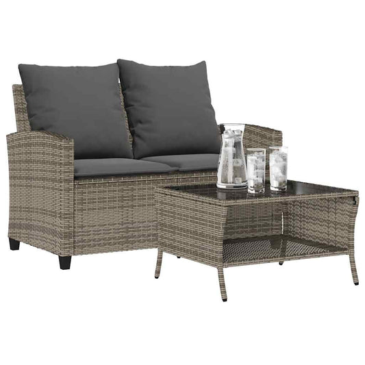 Garden Sofa 2-Seater With Cushions&Table Poly Rattan