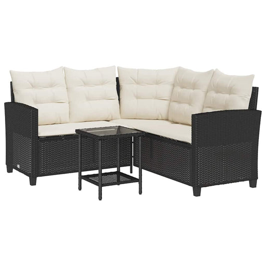 Garden Sofa With Table&Cushions L-Shaped Black Poly Rattan