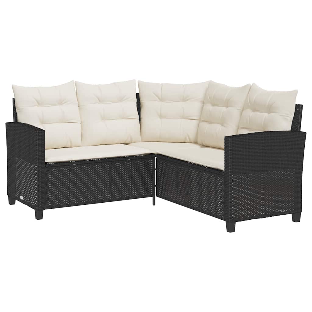 Garden Sofa With Table&Cushions L-Shaped Black Poly Rattan