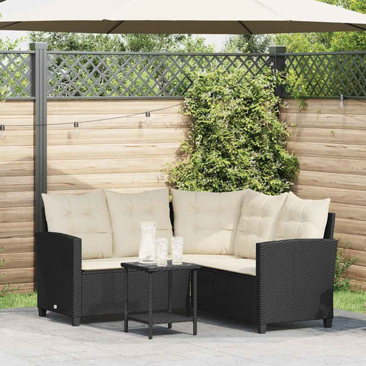 Garden Sofa With Table&Cushions L-Shaped Black Poly Rattan